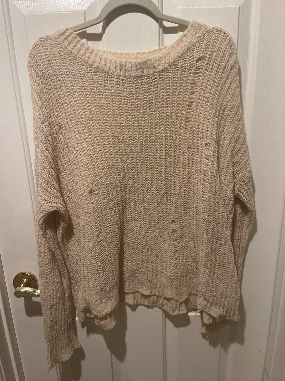 Urban Outfitters Distressed Open Knit Sweater | Cream | Size M